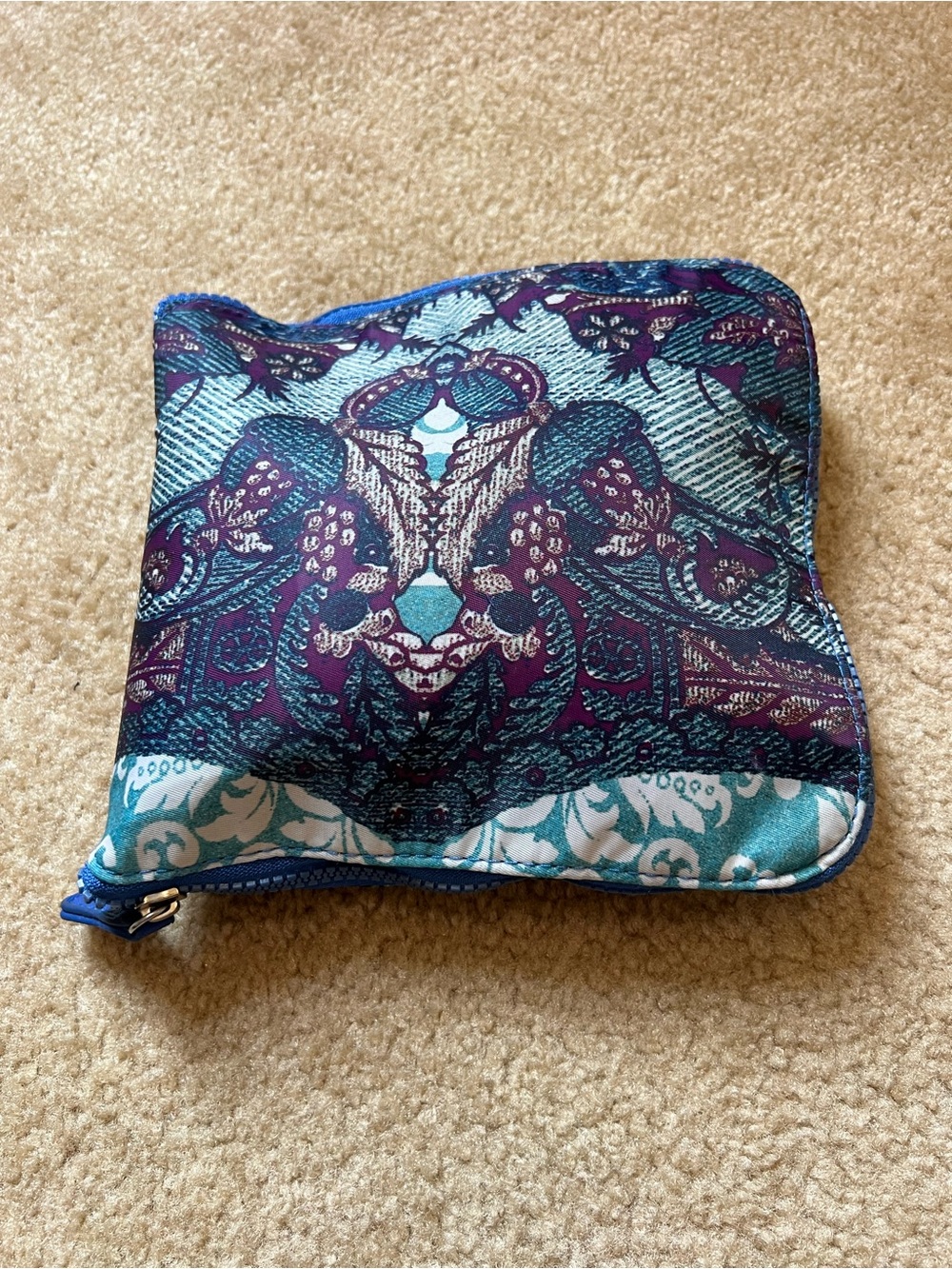 Chico's Packable Foldable Travel Tote Bag Paisley Blue Purple Large Expandable - Picture 8 of 13